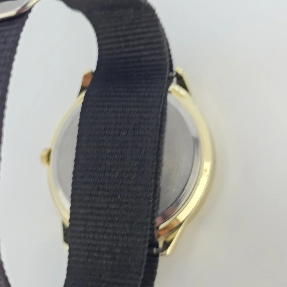 Embassy Men's Analog Watch 38MM Gold Dial Date NEW Black Canvas Band NEW Battery